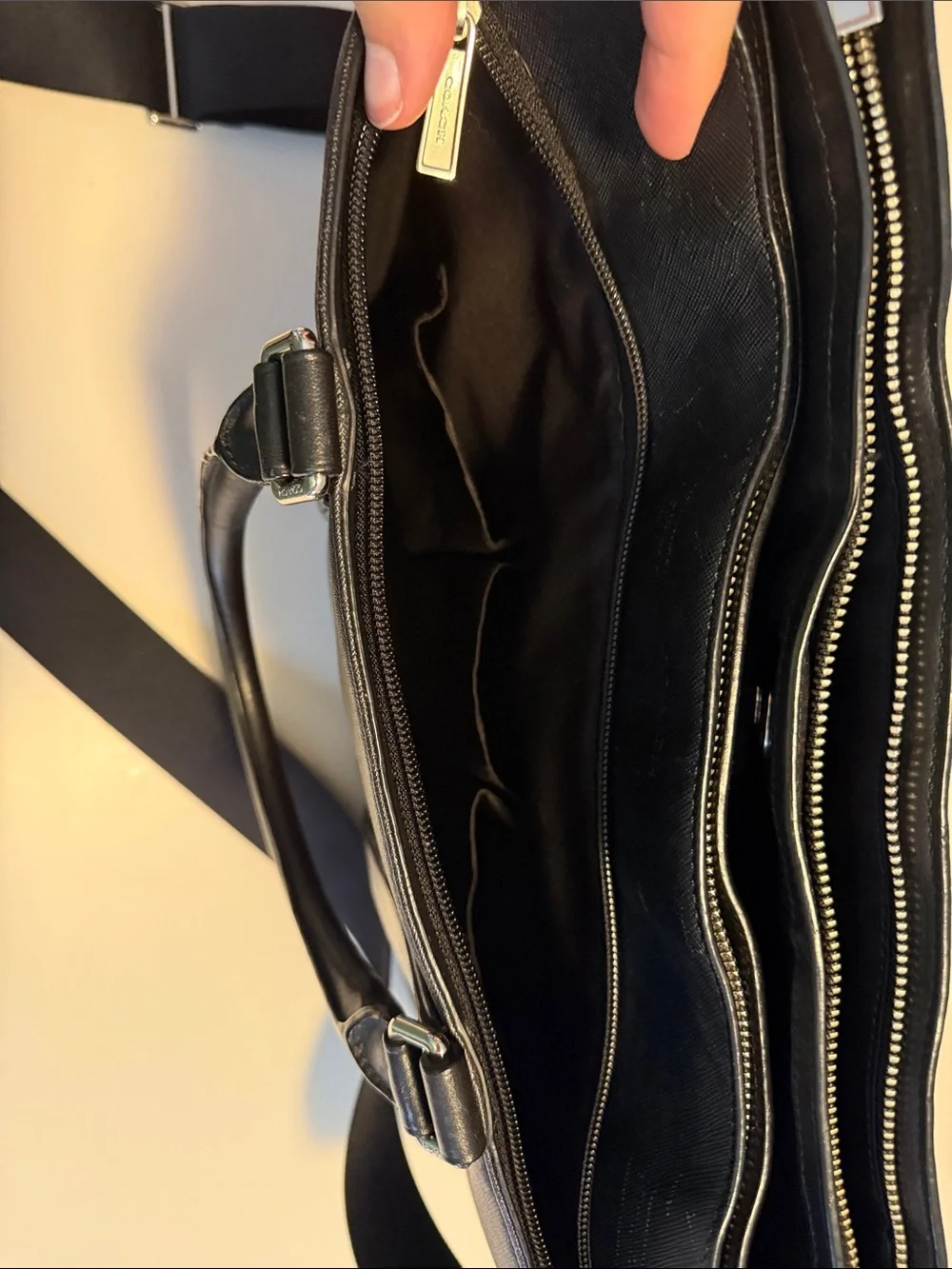 Coach Black Leather Business Briefcase with Shoulder Strap